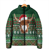 Scottish Christmas Padded Jacket Highland Cattle-Xmas Tartan Stripes Style Green Color - Wonder Print Shop