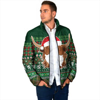 Scottish Christmas Padded Jacket Highland Cattle-Xmas Tartan Stripes Style Green Color - Wonder Print Shop
