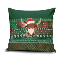 Scottish Christmas Pillow Cover Highland Cattle-Xmas Tartan Stripes Style Green Color - Wonder Print Shop