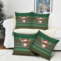 Scottish Christmas Pillow Cover Highland Cattle-Xmas Tartan Stripes Style Green Color - Wonder Print Shop