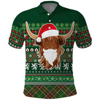 Scottish Christmas Polo Shirt Highland Cattle-Xmas Tartan Stripes Style Green Color - Wonder Print Shop