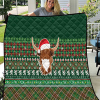 Scottish Christmas Quilt Highland Cattle-Xmas Tartan Stripes Style Green Color - Wonder Print Shop