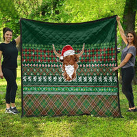 Scottish Christmas Quilt Highland Cattle-Xmas Tartan Stripes Style Green Color - Wonder Print Shop