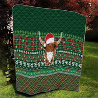 Scottish Christmas Quilt Highland Cattle-Xmas Tartan Stripes Style Green Color - Wonder Print Shop