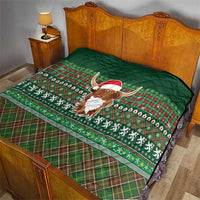 Scottish Christmas Quilt Highland Cattle-Xmas Tartan Stripes Style Green Color - Wonder Print Shop