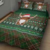 Scottish Christmas Quilt Bed Set Highland Cattle-Xmas Tartan Stripes Style Green Color - Wonder Print Shop