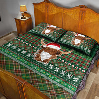 Scottish Christmas Quilt Bed Set Highland Cattle-Xmas Tartan Stripes Style Green Color - Wonder Print Shop