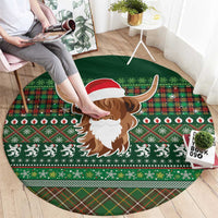 Scottish Christmas Round Carpet Highland Cattle-Xmas Tartan Stripes Style Green Color - Wonder Print Shop