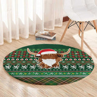 Scottish Christmas Round Carpet Highland Cattle-Xmas Tartan Stripes Style Green Color - Wonder Print Shop