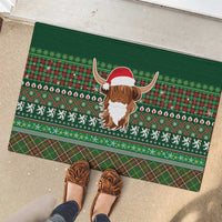 Scottish Christmas Rubber Doormat Highland Cattle-Xmas Tartan Stripes Style Green Color - Wonder Print Shop