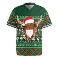 Scottish Christmas Rugby Jersey Highland Cattle-Xmas Tartan Stripes Style Green Color - Wonder Print Shop