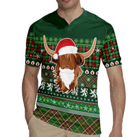 Scottish Christmas Rugby Jersey Highland Cattle-Xmas Tartan Stripes Style Green Color - Wonder Print Shop