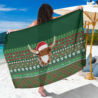 Scottish Christmas Sarong Highland Cattle-Xmas Tartan Stripes Style Green Color - Wonder Print Shop