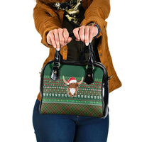Scottish Christmas Shoulder Handbag Highland Cattle-Xmas Tartan Stripes Style Green Color - Wonder Print Shop