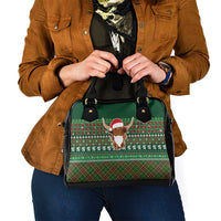 Scottish Christmas Shoulder Handbag Highland Cattle-Xmas Tartan Stripes Style Green Color - Wonder Print Shop