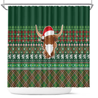 Scottish Christmas Shower Curtain Highland Cattle-Xmas Tartan Stripes Style Green Color - Wonder Print Shop