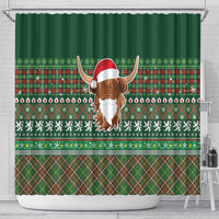 Scottish Christmas Shower Curtain Highland Cattle-Xmas Tartan Stripes Style Green Color - Wonder Print Shop