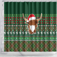 Scottish Christmas Shower Curtain Highland Cattle-Xmas Tartan Stripes Style Green Color - Wonder Print Shop