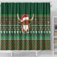 Scottish Christmas Shower Curtain Highland Cattle-Xmas Tartan Stripes Style Green Color - Wonder Print Shop