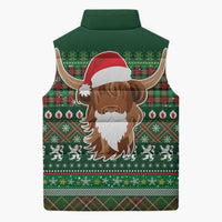Scottish Christmas Sleeveless Puffer Jacket Highland Cattle-Xmas Tartan Stripes Style Green Color - Wonder Print Shop