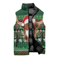 Scottish Christmas Sleeveless Puffer Jacket Highland Cattle-Xmas Tartan Stripes Style Green Color - Wonder Print Shop