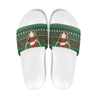 Scottish Christmas Slide Sandals Highland Cattle-Xmas Tartan Stripes Style Green Color - Wonder Print Shop
