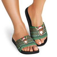Scottish Christmas Slide Sandals Highland Cattle-Xmas Tartan Stripes Style Green Color - Wonder Print Shop