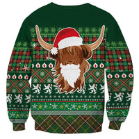 Scottish Christmas Sweatshirt Highland Cattle-Xmas Tartan Stripes Style Green Color - Wonder Print Shop