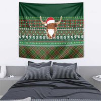 Scottish Christmas Tapestry Highland Cattle-Xmas Tartan Stripes Style Green Color - Wonder Print Shop