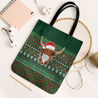 Scottish Christmas Tote Bag Highland Cattle-Xmas Tartan Stripes Style Green Color - Wonder Print Shop