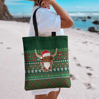 Scottish Christmas Tote Bag Highland Cattle-Xmas Tartan Stripes Style Green Color - Wonder Print Shop