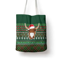 Scottish Christmas Tote Bag Highland Cattle-Xmas Tartan Stripes Style Green Color - Wonder Print Shop