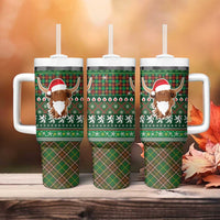 Scottish Christmas Tumbler With Handle Highland Cattle-Xmas Tartan Stripes Style Green Color - Wonder Print Shop