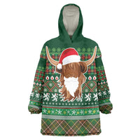 Scottish Christmas Wearable Blanket Hoodie Highland Cattle-Xmas Tartan Stripes Style Green Color - Wonder Print Shop