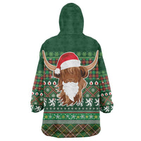Scottish Christmas Wearable Blanket Hoodie Highland Cattle-Xmas Tartan Stripes Style Green Color - Wonder Print Shop