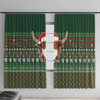 Scottish Christmas Window Curtain Highland Cattle-Xmas Tartan Stripes Style Green Color - Wonder Print Shop