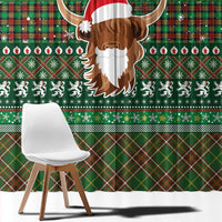 Scottish Christmas Window Curtain Highland Cattle-Xmas Tartan Stripes Style Green Color - Wonder Print Shop