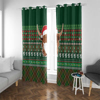 Scottish Christmas Window Curtain Highland Cattle-Xmas Tartan Stripes Style Green Color - Wonder Print Shop