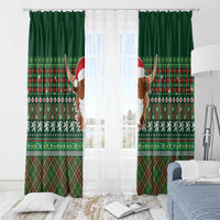 Scottish Christmas Window Curtain Highland Cattle-Xmas Tartan Stripes Style Green Color - Wonder Print Shop