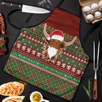 Scottish Christmas Apron Highland Cattle-Xmas Tartan Stripes Style Red Color - Wonder Print Shop