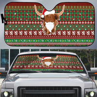 Scottish Christmas Auto Sun Shade Highland Cattle-Xmas Tartan Stripes Style Red Color - Wonder Print Shop