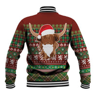 Scottish Christmas Baseball Jacket Highland Cattle-Xmas Tartan Stripes Style Red Color - Wonder Print Shop