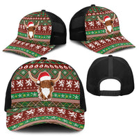 Scottish Christmas Baseball Net Cap Highland Cattle-Xmas Tartan Stripes Style Red Color - Wonder Print Shop