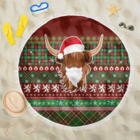 Scottish Christmas Beach Blanket Highland Cattle-Xmas Tartan Stripes Style Red Color - Wonder Print Shop