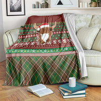 Scottish Christmas Blanket Highland Cattle-Xmas Tartan Stripes Style Red Color - Wonder Print Shop