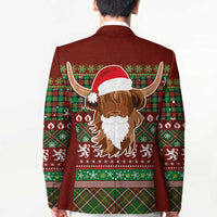 Scottish Christmas Blazer Highland Cattle-Xmas Tartan Stripes Style Red Color - Wonder Print Shop