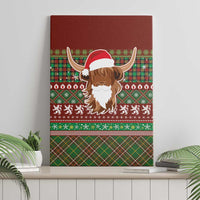 Scottish Christmas Canvas Wall Art Highland Cattle-Xmas Tartan Stripes Style Red Color - Wonder Print Shop