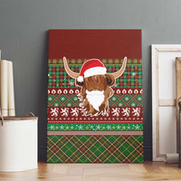 Scottish Christmas Canvas Wall Art Highland Cattle-Xmas Tartan Stripes Style Red Color - Wonder Print Shop
