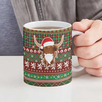 Scottish Christmas Ceramic Mug Highland Cattle-Xmas Tartan Stripes Style Red Color - Wonder Print Shop