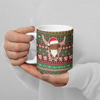 Scottish Christmas Ceramic Mug Highland Cattle-Xmas Tartan Stripes Style Red Color - Wonder Print Shop
